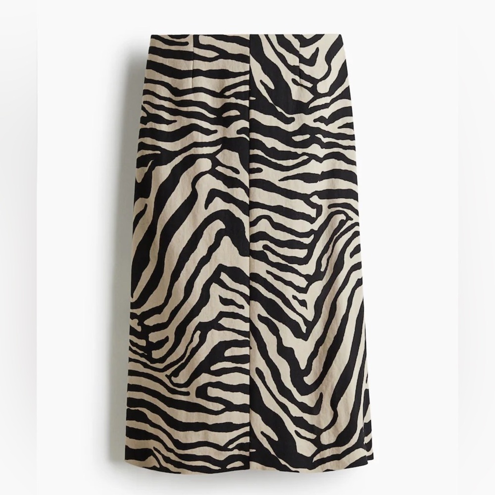 Light Beige/Zebra Print Midi Skirt
